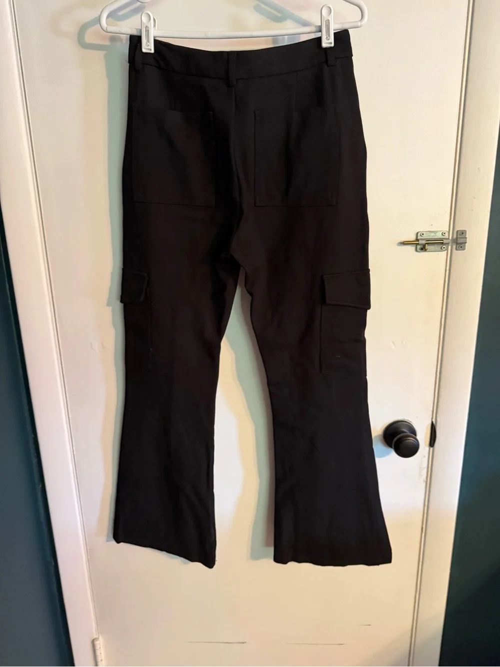 Black Women's Stretch Cargo Flare Pants, Size Medium